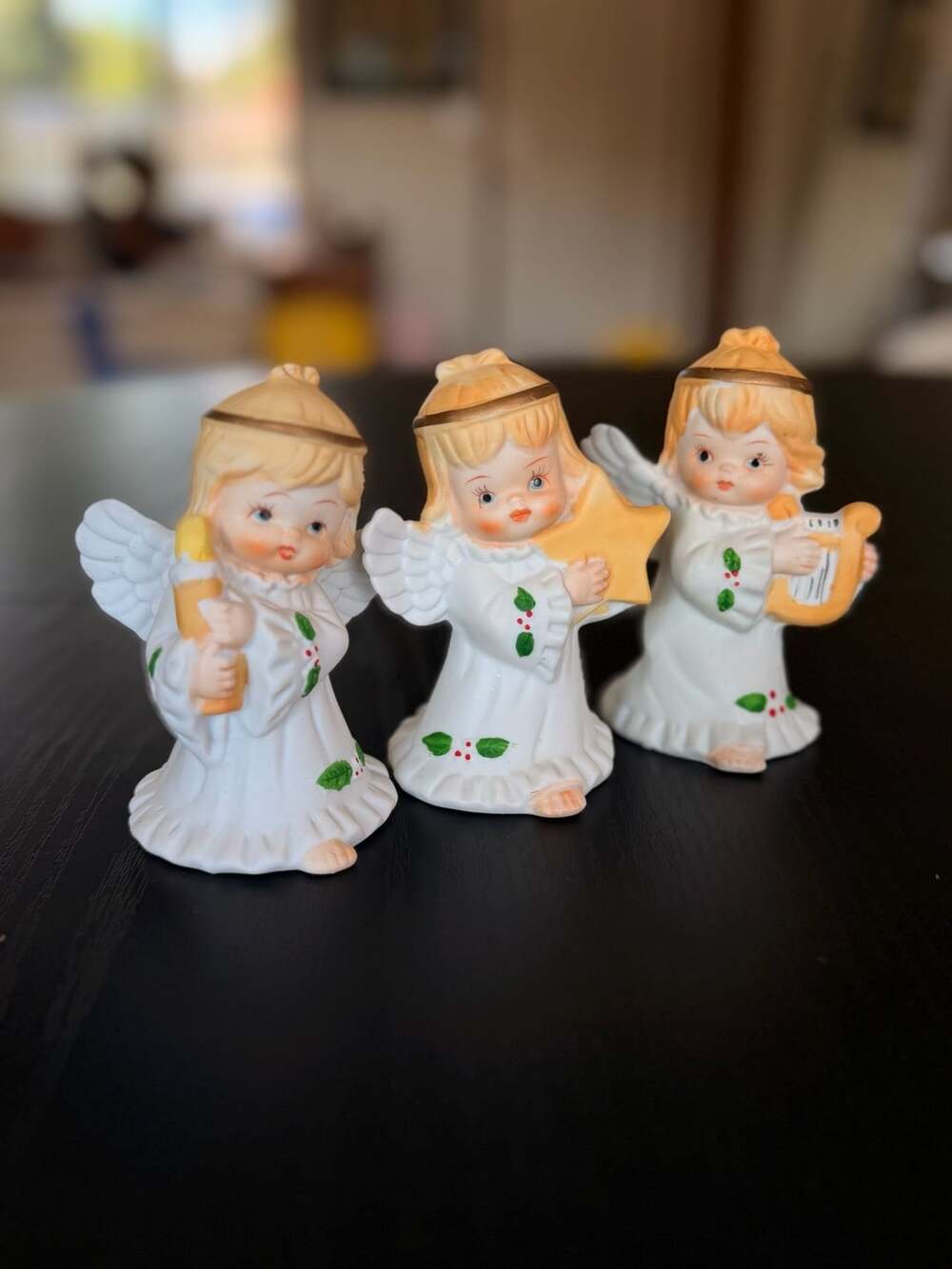 Vintage Ceramic Christmas Angel Figurines Set of 3 Candle Star Harp